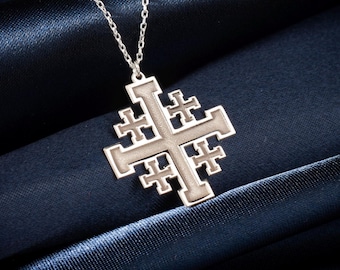 Sterling Silver Jerusalem Cross Necklace, Crusader Pendant, Christian Faith Jewelry