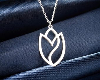 Sterling Silver Tulip Necklace: Dainty Floral Pendant