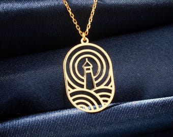 Sterling Silver Lighthouse Necklace, Nautical Ocean Wave Pendant, Coastal Minimalist Jewelry