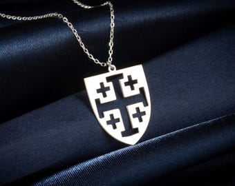 Silver Jerusalem Cross Necklace: Medieval Crusader Cross Pendant, Gothic Christian Jewelry Gift