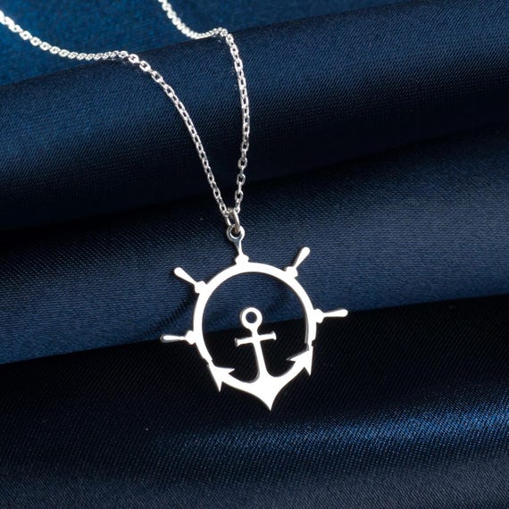 Sterling Silver Ship Wheel Anchor Necklace: Nautical Maritime