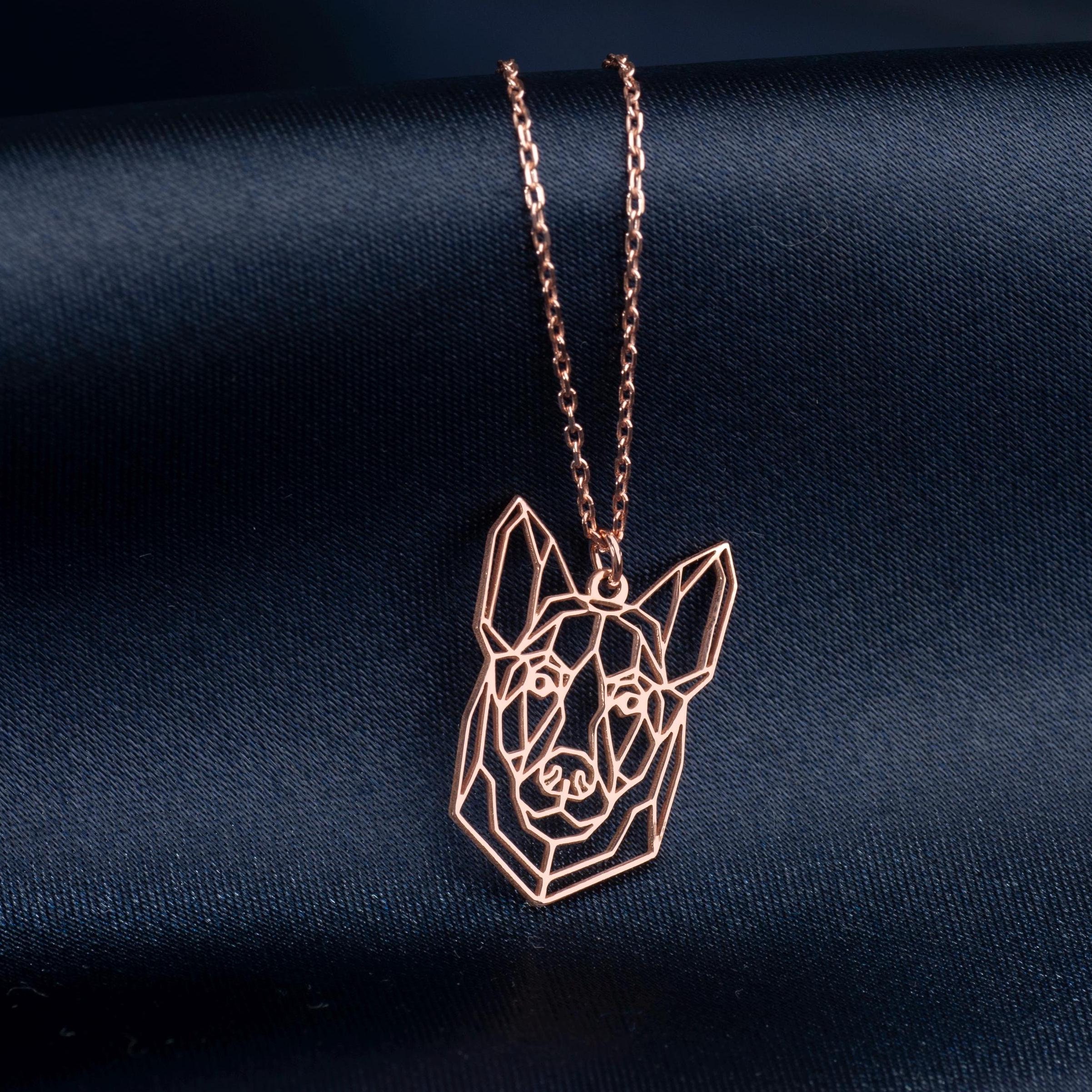 Sterling Silver German Shepherd Necklace: Origami Geometric Dog