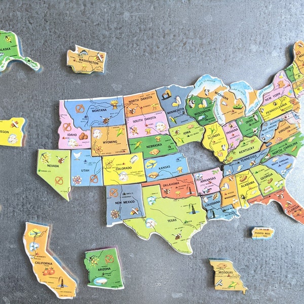 State Puzzle Piece Refrigerator Magnet, United States of America, State Puzzle Pieces, Alaska, Alabama, Hawaii, California