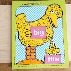 Big and Little Bird Wooden Frame Tray Puzzle, 1973, Playskool, 11.5x9.5 Inches, Sesame Street, Muppets