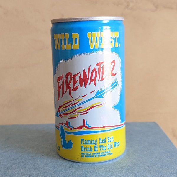 Wild West Firewater Soda Can, Empty Soda Can, Flaming Red Soft Drink of the Old West, Pre-1976