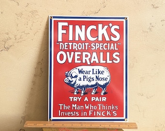 Vintage Finck's “detroit -special”overalls Porcelin Sign in Good