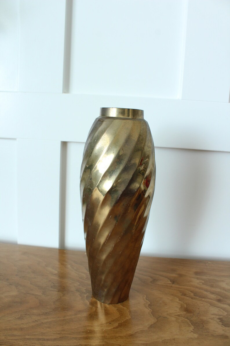 Brass Flower Vase 11 Inches Tall Floral Vessel Twisted Metal Etsy