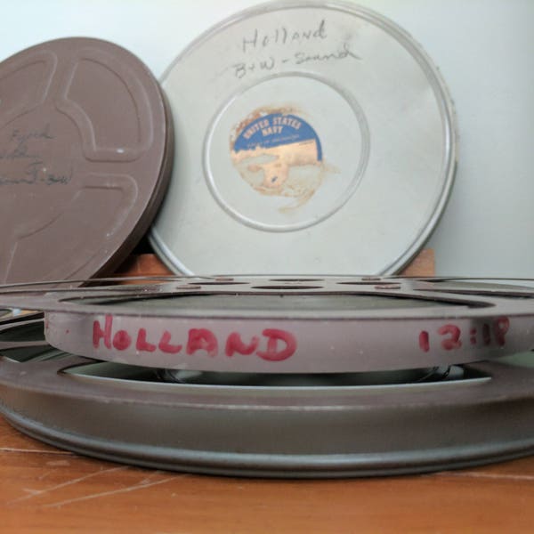 2 películas de viajes, blanco y negro, 16mm, en rollos con casos, fiordo de vacaciones, Holanda, carretes de 10.5 pulgadas