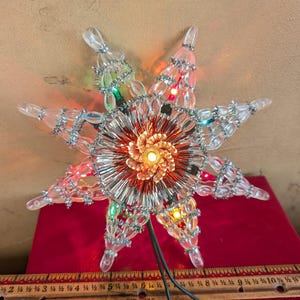 Star Tree Topper with Colorful Lights, Star Tinsel Christmas Light Decoration, About 8.5 Inches Across