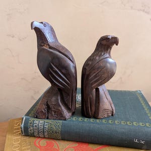 Two Hand Carved Wood Eagles, 13.2 oz, 3.5 and 5.5 Inches Tall