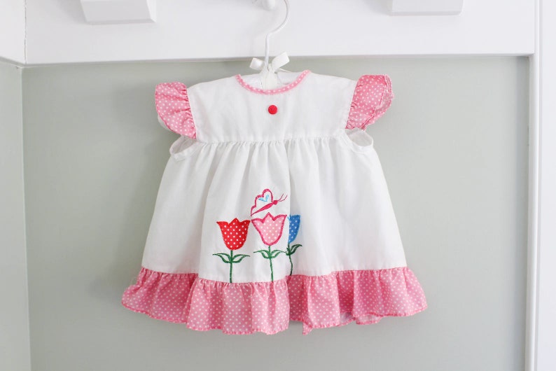 Tulip and Butterfly Pink Polka Dot Baby Dress Size Unknown Etsy