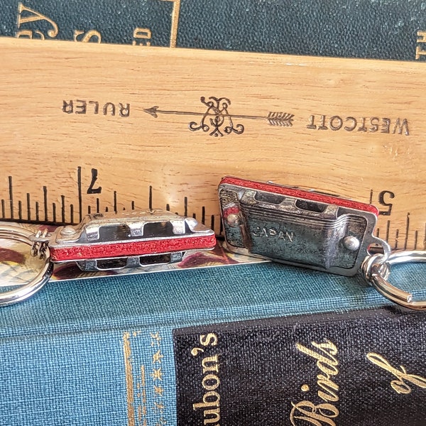 Two Tiny Harmonica Keychains, One Inch Harmonicas, Vintage Tiny Harmonicas