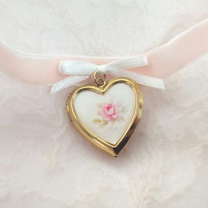 Pink Rose Locket Choker ~ Coquette Jewelry ~ Caroline