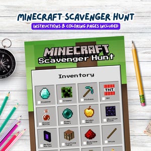 Juego de Minecraft para cumpleaños: búsqueda del tesoro imprimible, actividad de fiesta con descarga instantánea, búsqueda del tesoro de Minecrafter (tamaño A4 y carta de EE. UU.)