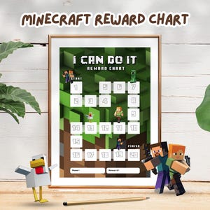 Minecraft 報酬表、ステッカー表、子供のトイレトレーニング、Minecraft 表、目標、幼児就学前向け即時ダウンロード、毎日の家事表