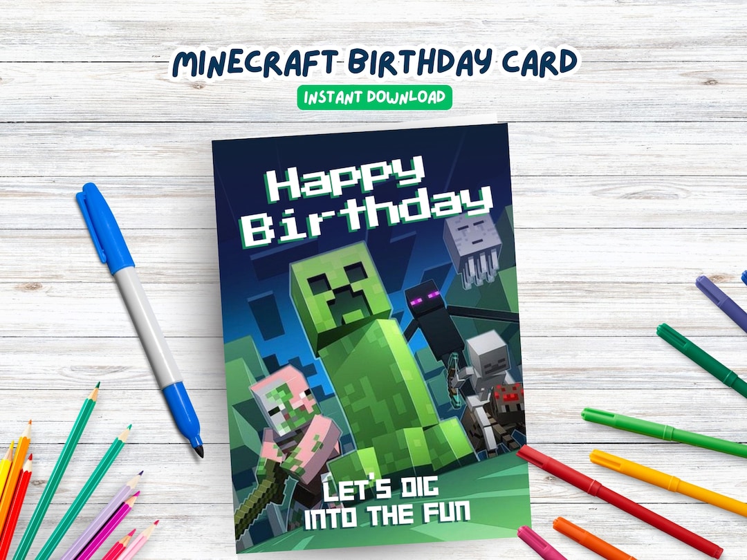 Minecraft Birthday Card Printable Instant Download, Greeting Card ...