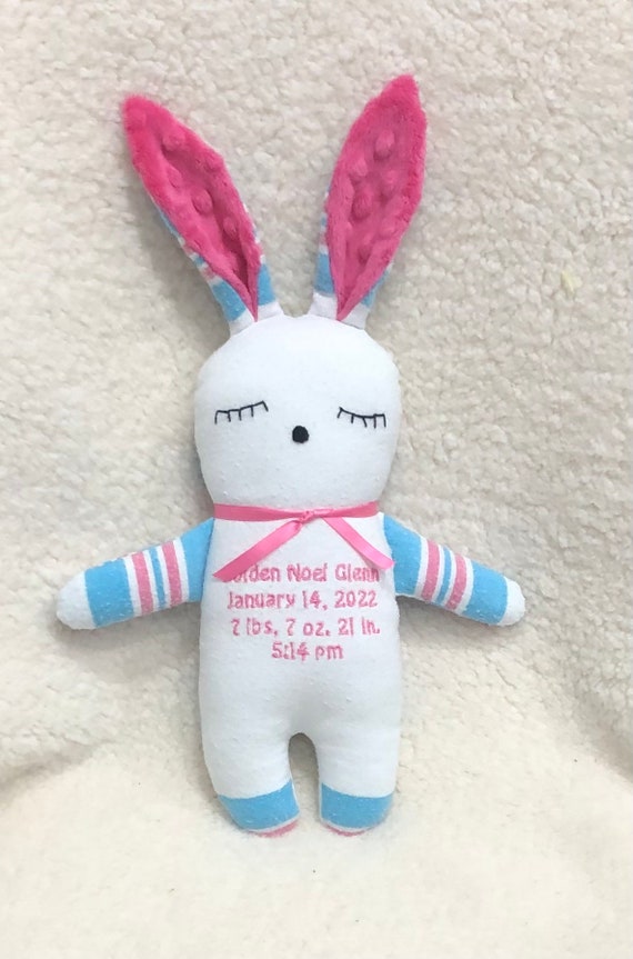 Keepsake Birth Stat Bunny: Upcycled Receiving Blanket Rabbit