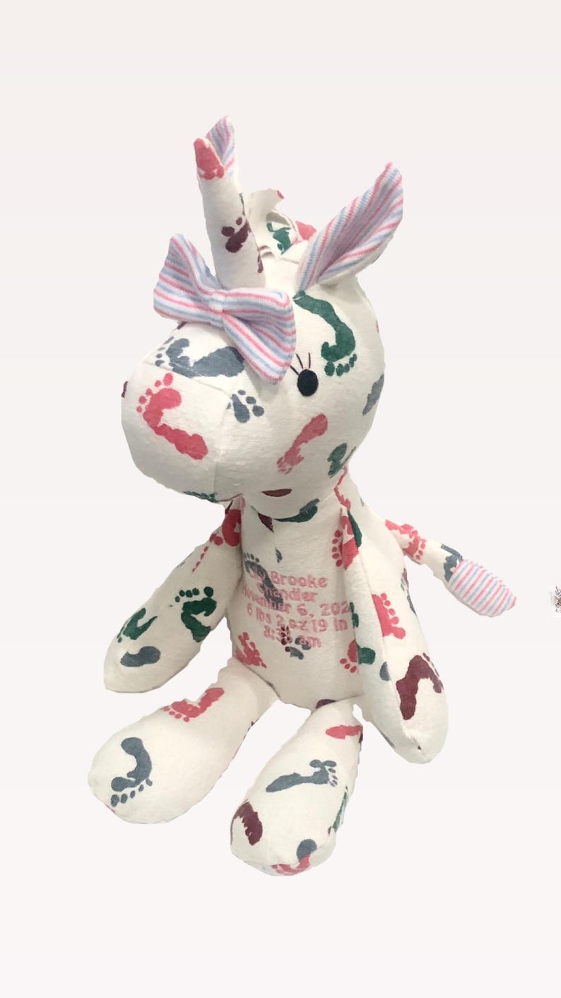Keepsake Unicorn Sewn from Hospital Blanket or clothing : Birth Stat Memory Unicorn image 9