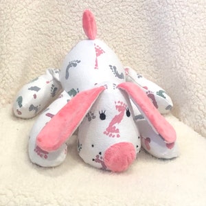 Keepsake memory puppy from upcycled clothes or blanket/birth stat puppy from baby jammies/memory stuffed puppy