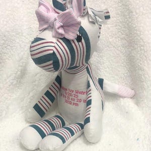 Keepsake Unicorn Sewn from Hospital Blanket or clothing : Birth Stat Memory Unicorn image 4