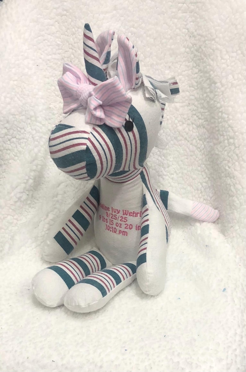 Keepsake Unicorn Sewn from Hospital Blanket or clothing : Birth Stat Memory Unicorn image 4