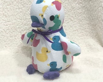 Keepsake Penguin: Custom Birth Stat Memory Penguin from Baby Blanket