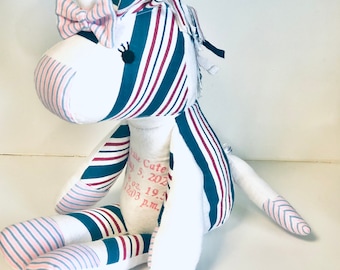 Keepsake Unicorn Sewn from Hospital Blanket or clothing : Birth Stat Memory Unicorn