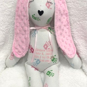 Keepsake rabbit from baby jammies/hospital blanket birth stat rabbit /stuffed rabbit from clothing/sympathy rabbit from clothes image 7
