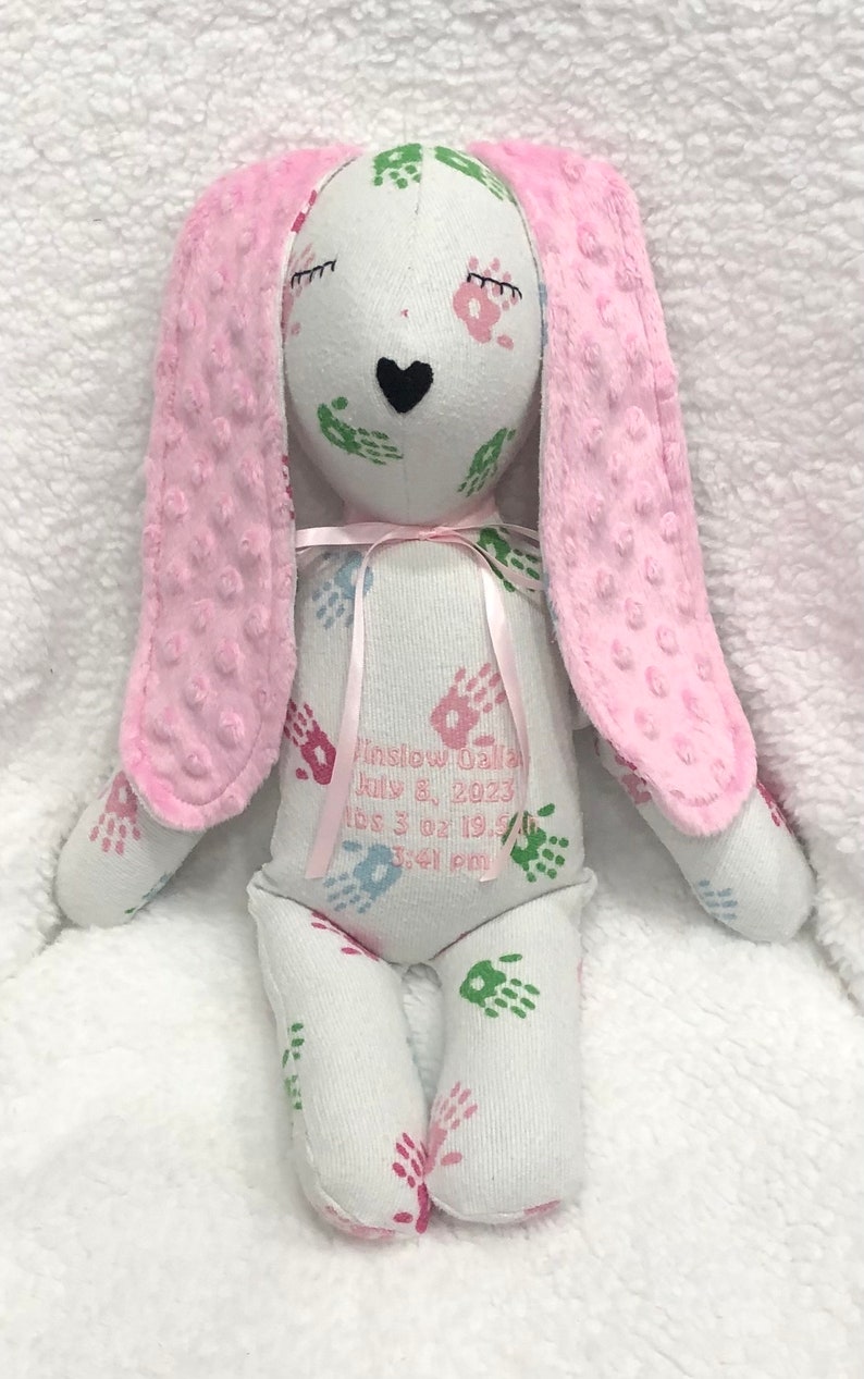 Keepsake rabbit from baby jammies/hospital blanket birth stat rabbit /stuffed rabbit from clothing/sympathy rabbit from clothes image 7