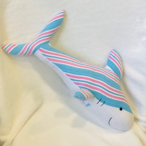 Memory birth stat shark, memory shark, shark from hospital blanket, shark from upcycled baby clothing, shark stuffed toy