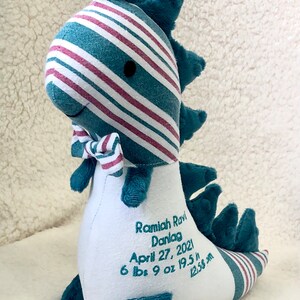 Keepsake dinosaur stuffed animal,hospital blanket dinosaur, memory stuffed dino from clothing,handmade gift, upcycled baby blanket clothes