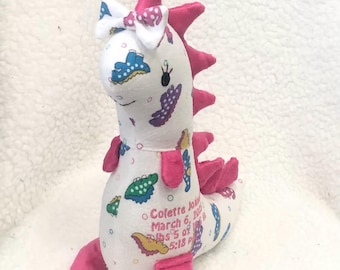 Keepsake Dinosaur Stuffed Animal: Memory Dino Made From Baby Clothes or clothing