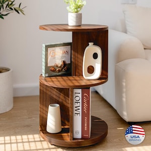 Mid Century Modern Round Side Table: 3-Tier MDF Accent Table