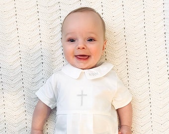 Aaron All White Baptism Outfit-Baby Boy Baptism Outfit-Christening Outfit-Dedication Outfit-Short Baptism Outfit-Personalized Baptism