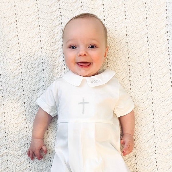 Aaron All White Baptism Outfit-Baby Boy Baptism Outfit-Christening Outfit-Dedication Outfit-Short Baptism Outfit-Personalized Baptism