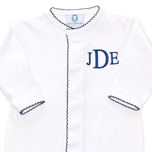 Pima Cotton Front Snap Footiewhite With Blue Trimbaby Boy Etsy