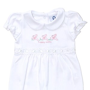 Skylar Pima Cotton Bubble-White w White Trim-Easter Bubble-Baby Girl Coming Home-Bunny Bubble- Personalized Romper-Pima Cotton Baby