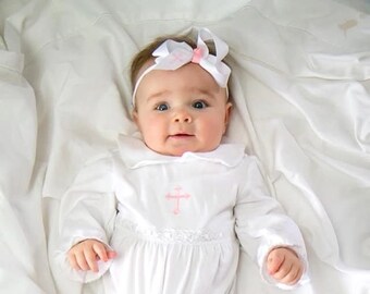Ashley Pima Cotton Baptism Outfit-Solid White Baby Girl Blessing Footed Romper-Baby Dedication-Christening-Pima Cotton Baby- Designer Baby