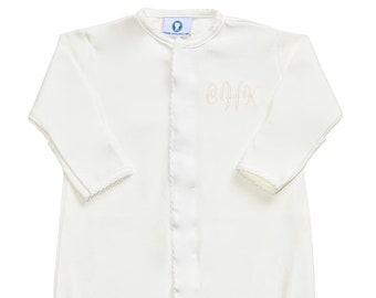 Baby Girl Coming Home Outfit-Cream On Cream-Pima Cotton Baby- Newborn Baby Girl-Mongrammed Pima Cotton Converter Gown-Baby Girl Gift