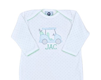 Pima Cotton Enveloped Neck Footie-Green Dot or Blue Dot-Golf Cart Baby Outfit-Coming Home Outfit- Pima Cotton Baby-Personalized Footie-