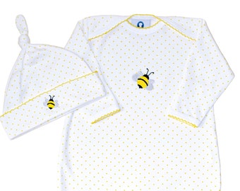 Pima Cotton Enveloped Neck Footie-Yellow Dot-Gender Neutral Little Bee-Coming Home Outfit-Unisex baby Clothes-Pima Cotton Baby-Baby Shower