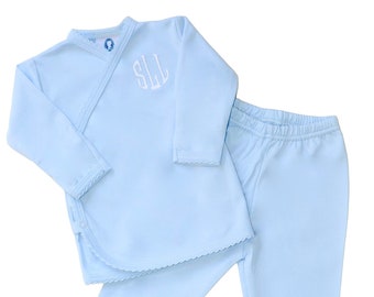 Pima Cotton Kimono- Blue-Baby Boys Coming Home Outfit-Newborn Boys Clothes-Newborn Boy-Pima Cotton Baby-Baby Boutique Clothing-Take Home