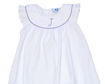Angel Sleeve Pima Dress-White w Lavender Dots-Pima Cotton Baby-Coming Home Outfit-Southern baby Classic-Baby Boutique-Sister Dresses