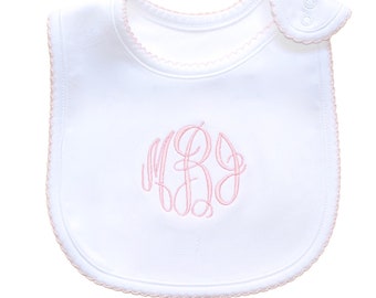 Fancy Pima Cotton Bibs-6 Color Options-Monogrammed bibs- New Baby-Baby Shower Gift-baptism gift- Coming Home Bib-