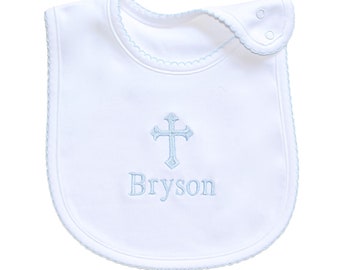 Baptism Bib-Christening Gift-Dediation Bib-Personalized Bib-Pima Cotton Bib-Fancy trim Bibs