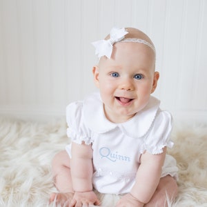 Skylar Pima Cotton Bubble-White w White Trim-Monogrammed Bubble-Baby Girls Bubble-Pima Cotton Baby-Designer Baby-Baby-Baby Boutique image 1