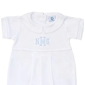 Aaron All White Pima Cotton Outfit-White W White Trim-Baby Boy Coming Home Outfit- Spring Outfit-Pima Cotton Baby-Monogrammed Romper