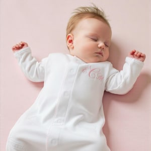 Converter Gown-Pima Cotton-White With Pink Trim-Baby Girl Coming Home Outfit-Take Home Baby Girl-Pima Cotton Baby-Personalized Baby Clothes