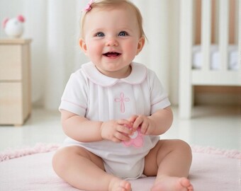 Pleated Pima Cotton Baptism Bubble-White with Pink Piping Bubble-Baptism Bubble-Classical Baby Clothes- Pima Cotton Baby-Pima Cotton Toddler