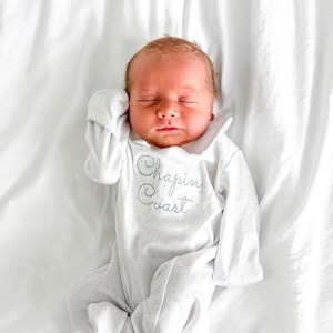 Hunter Pima Cotton Footie- Blue Dot-monogrammed Baby clothes-Newborn Coming Home Outfit-Baby Boy Clothes-Pima Cotton Baby-Baby Shower